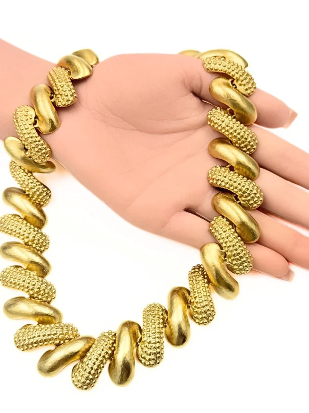 Stunning Signed Textured Gold Plate Modernist Byzantine Collar Necklace